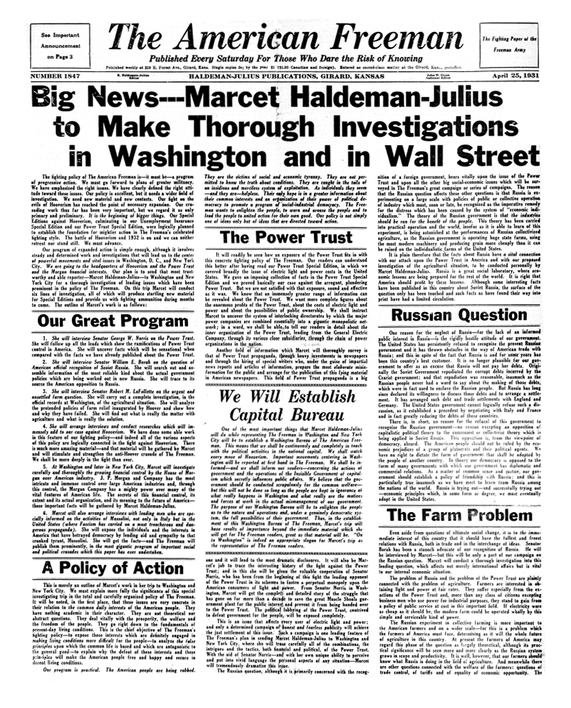 The American Freeman, Number 1847, April 25, 1931